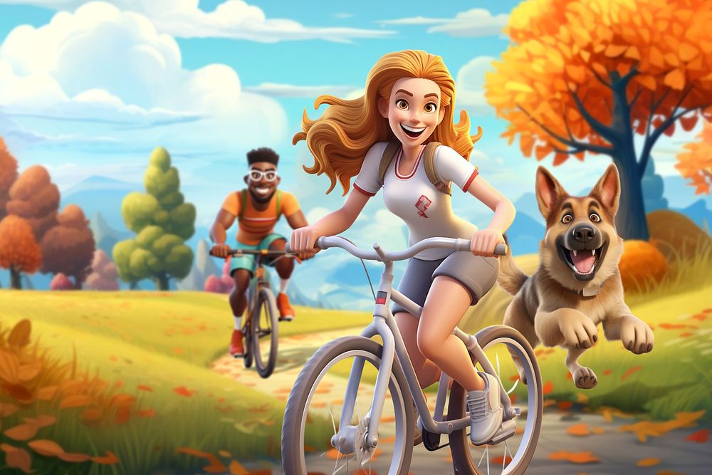 3D girl riding bicycle in the park  editable remix