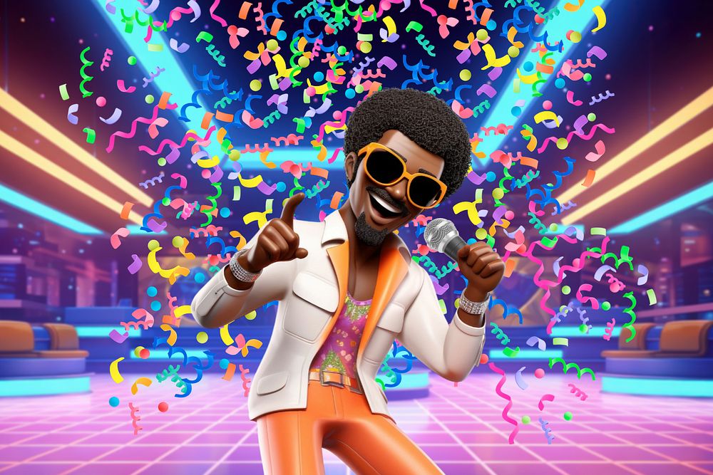 3D disco man singing at party  editable remix