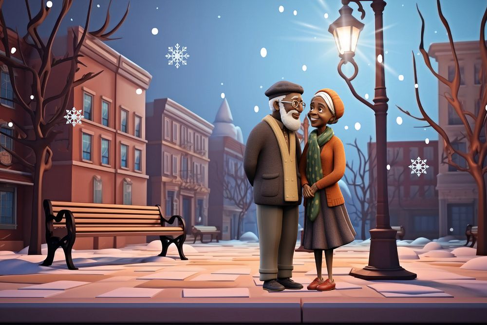 3D old couple in Winter  editable remix