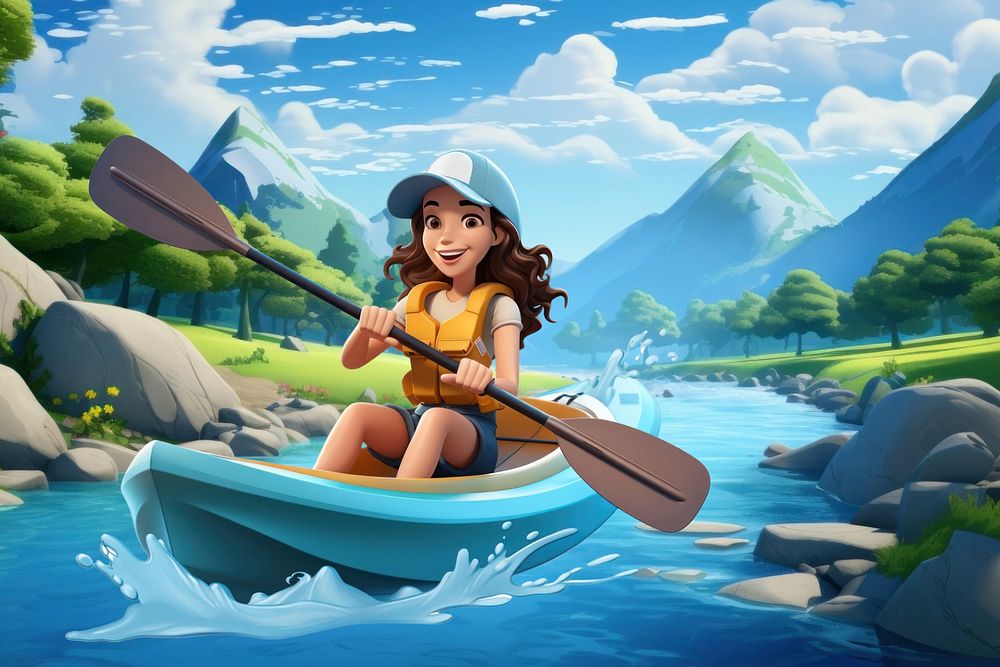 3D editable woman kayak adventure remix