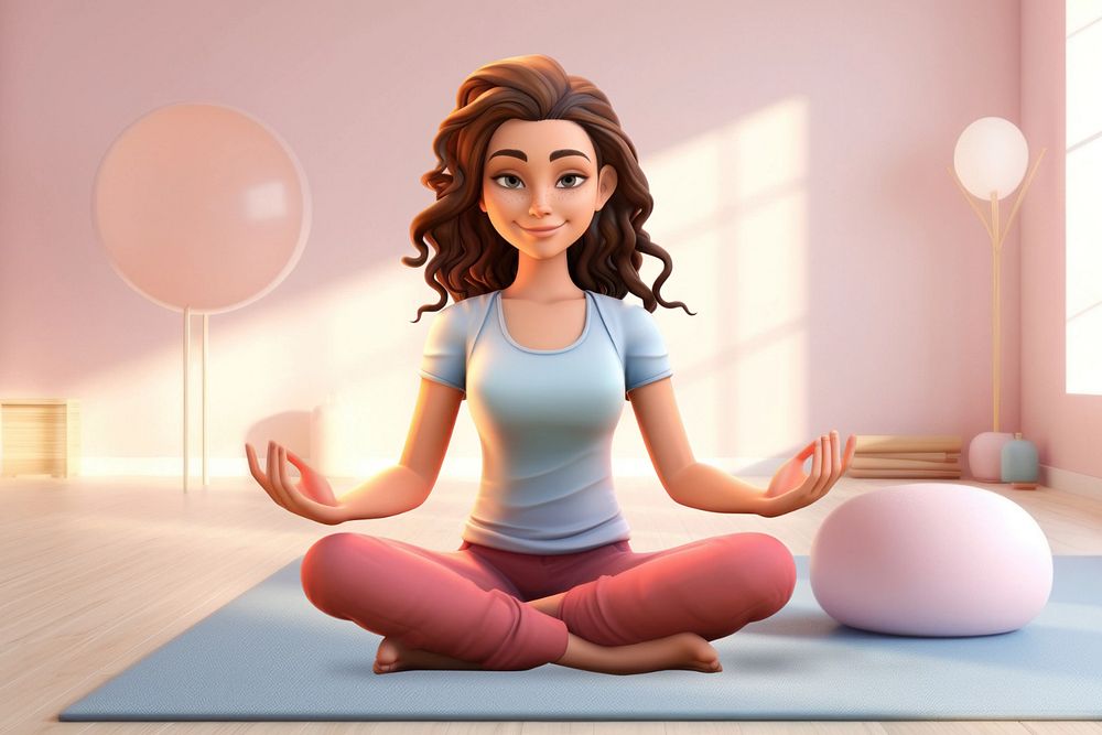 3D yoga woman meditating pose, wellness  editable remix