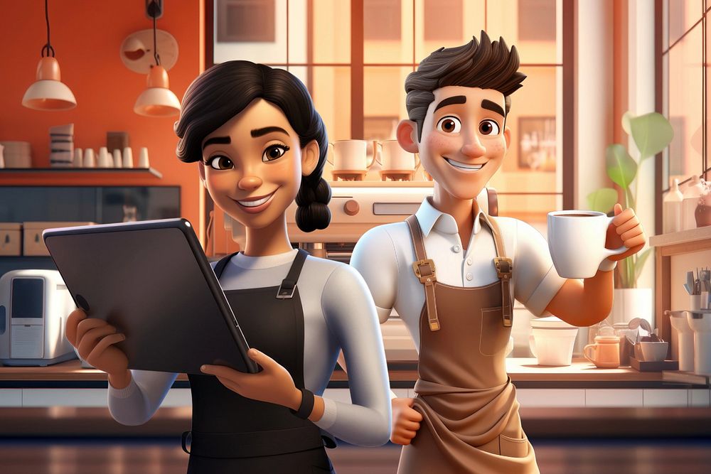 3D cafe baristas, jobs & profession  editable remix