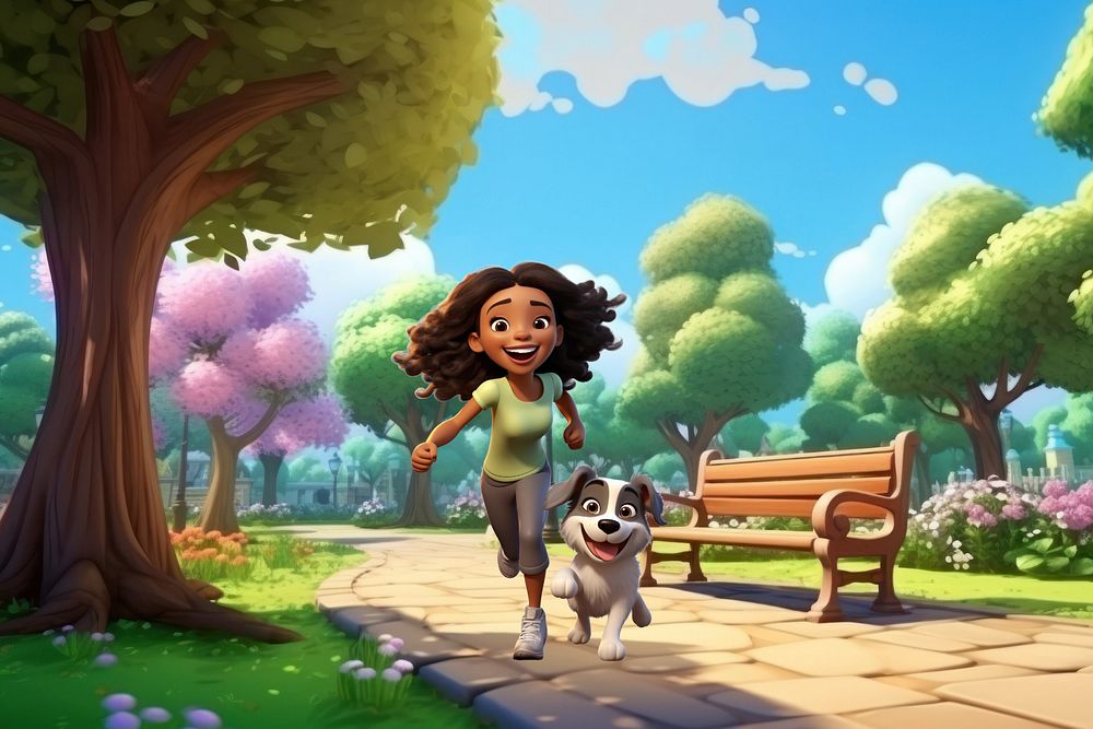 3D woman running with dog  editable remix