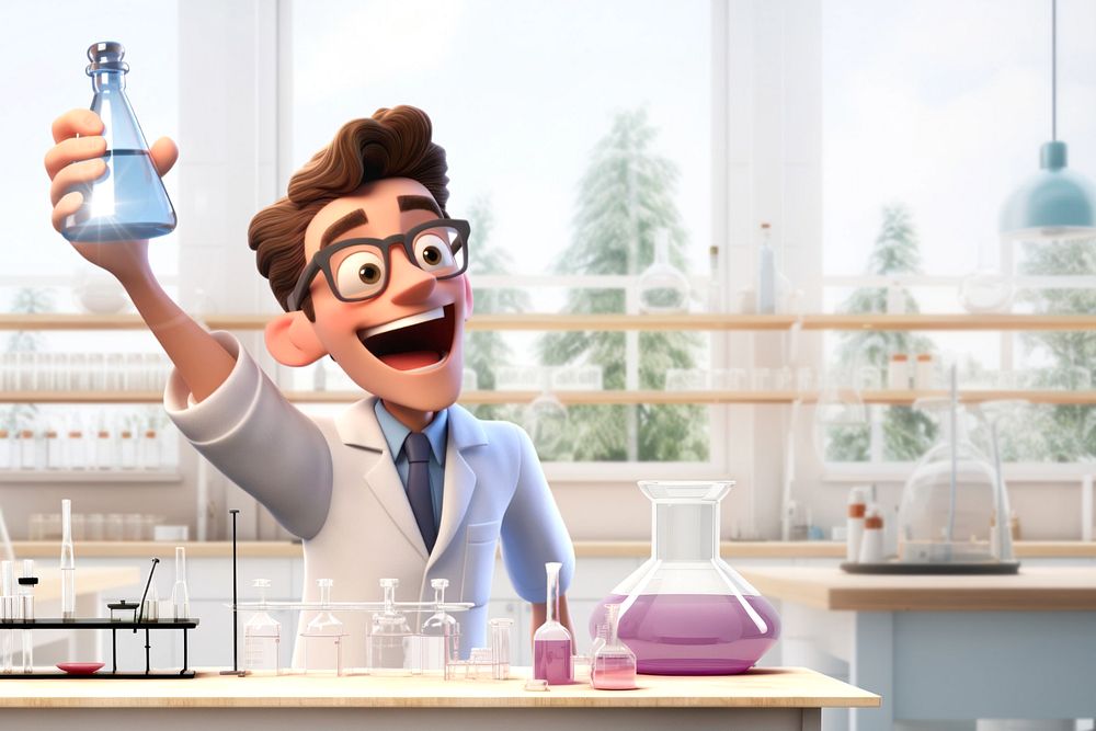 3D scientist experimenting in lab  editable remix