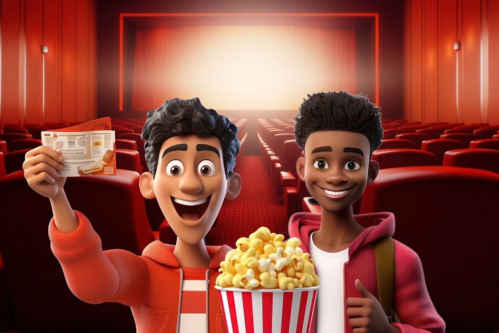 3D teenage boys at the cinema  editable remix