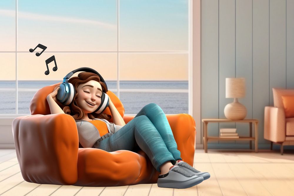 3D woman listening to music  editable remix