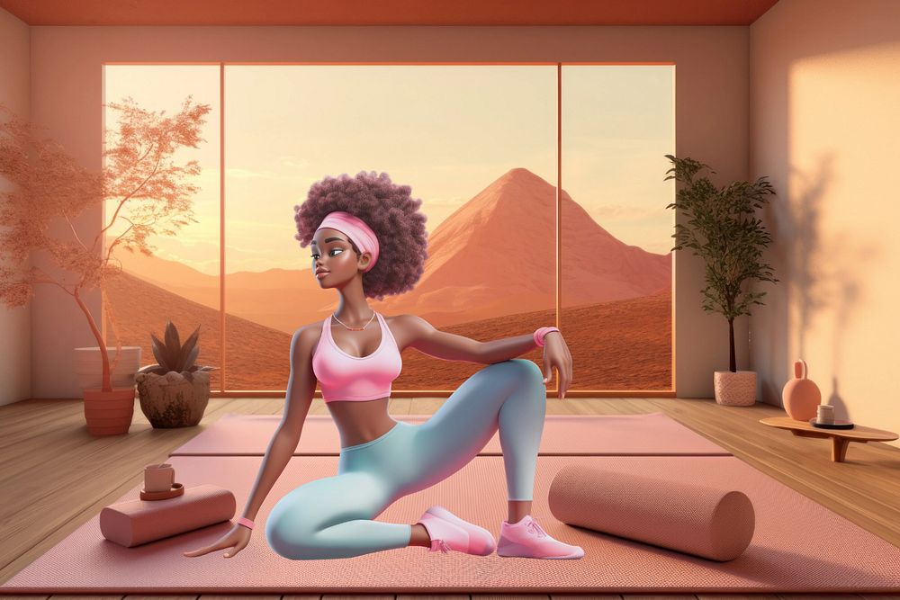 3D woman working out at home  editable remix