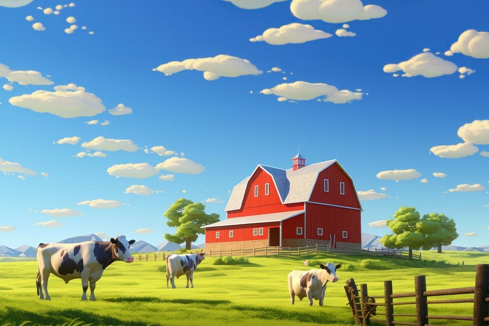 3D dairy cow farm, agriculture  editable remix