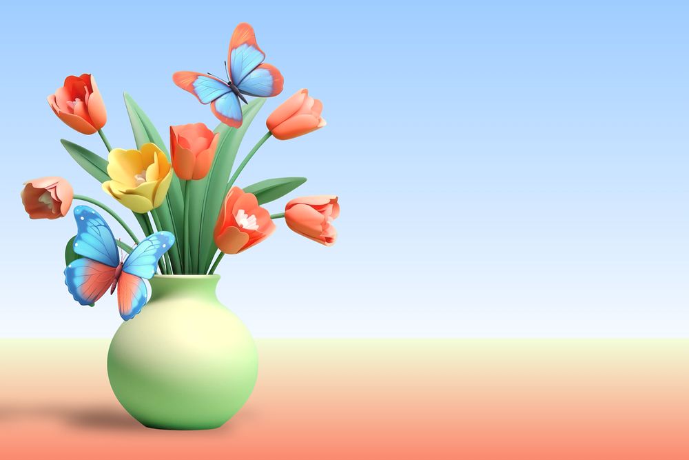 3D editable flower vase butterfly remix