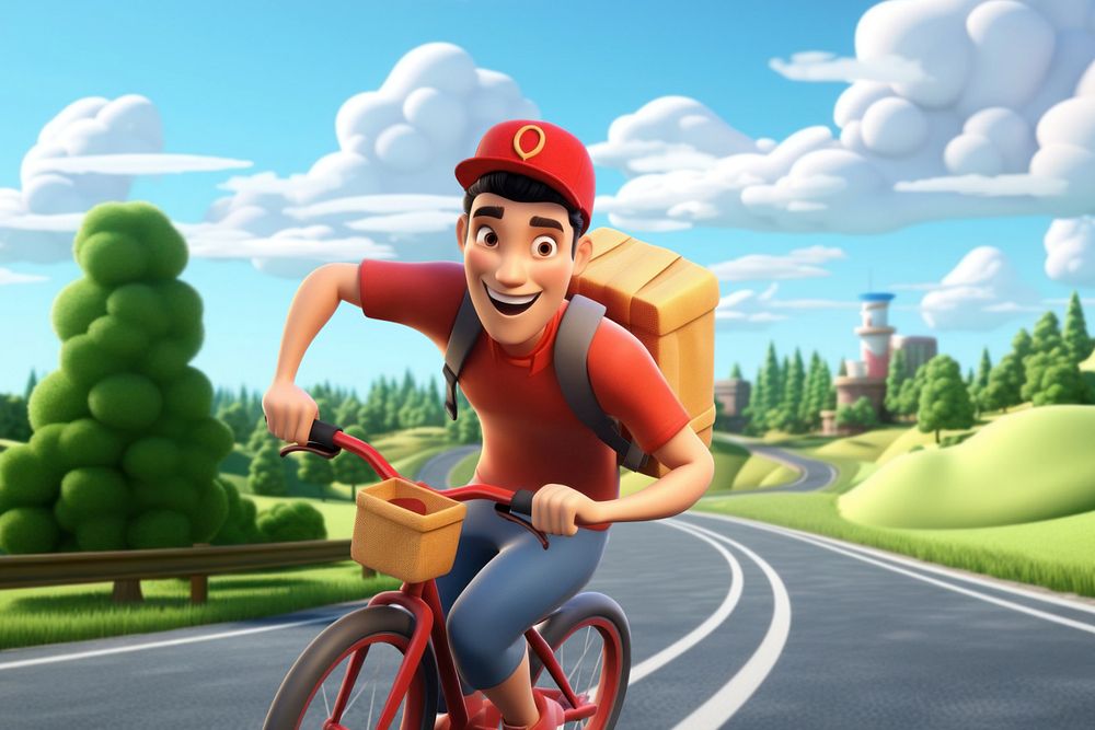 3D delivery man on bicycle  editable remix