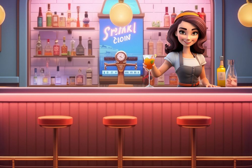 3D editable woman bartender remix