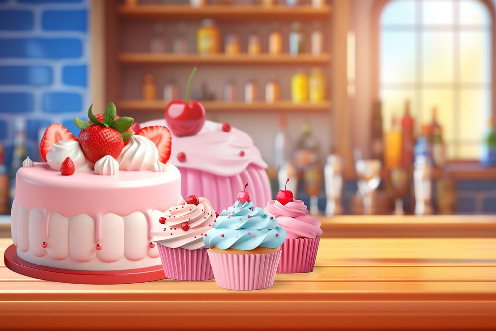 3D cupcakes & cakes, bakery shop  editable remix