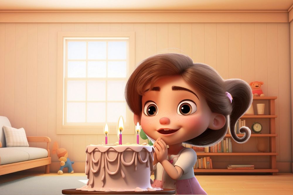 3D girl with birthday cake  editable remix