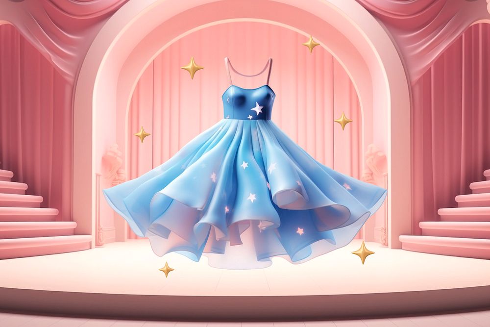 3D beautiful blue dress, fashion  editable remix