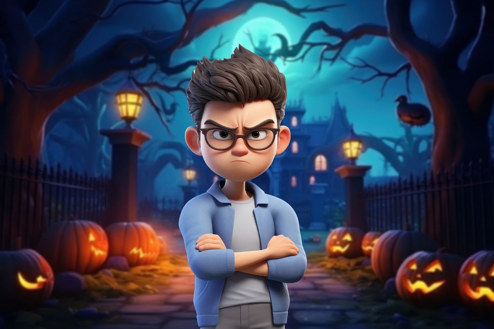 3D grumpy man during Halloween  editable remix