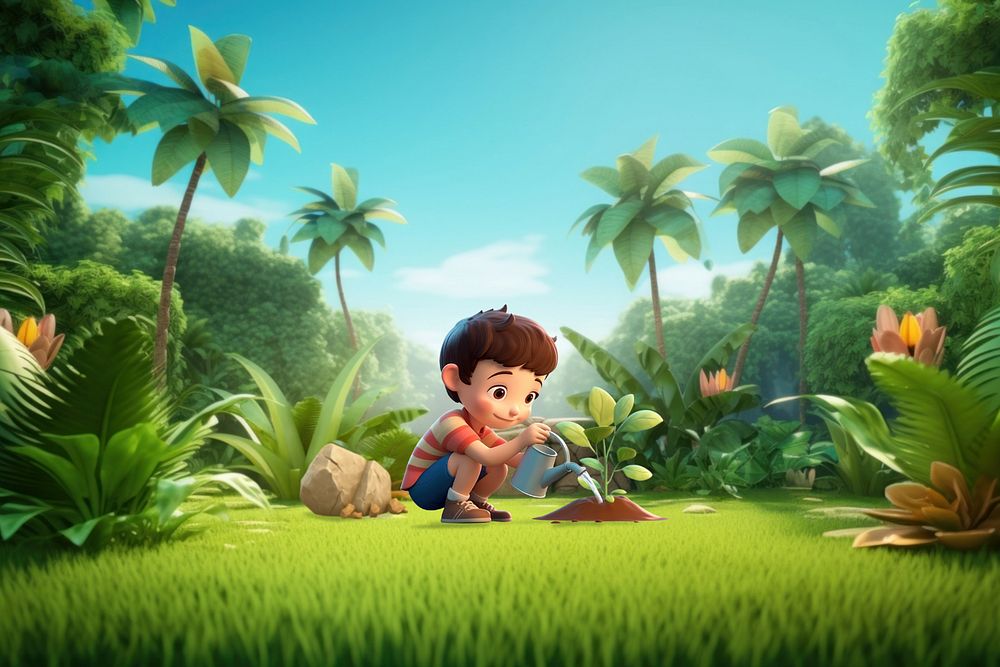 3D editable little boy gardening remix