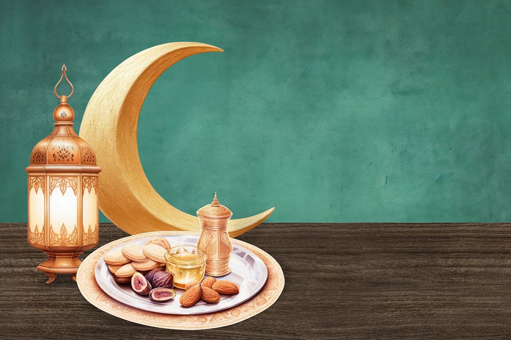 Editable Ramadan iftar food background, food digital art