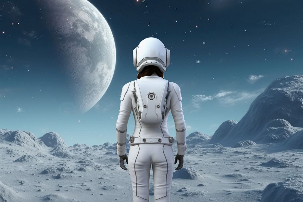 3D editable woman in spacesuit on planet remix