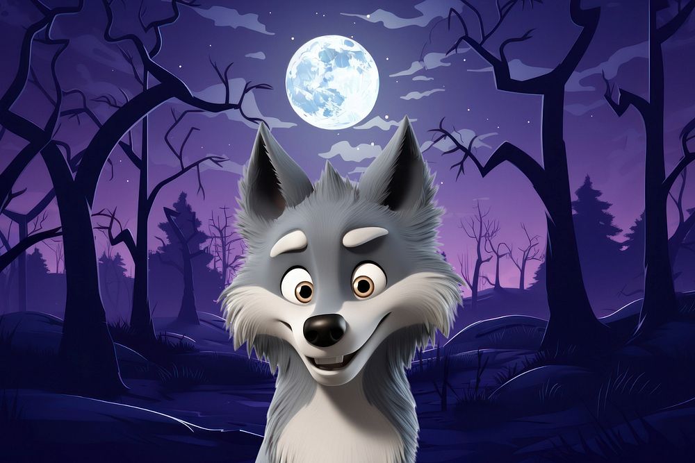 3D editable wolf in forest at night remix