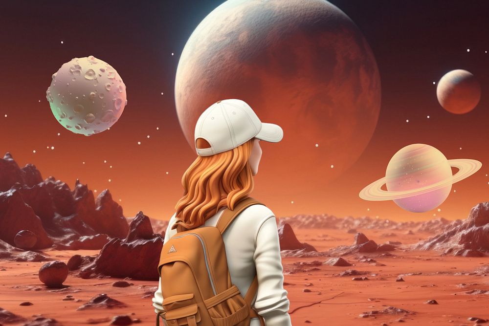 3D editable girl traveler outer space remix