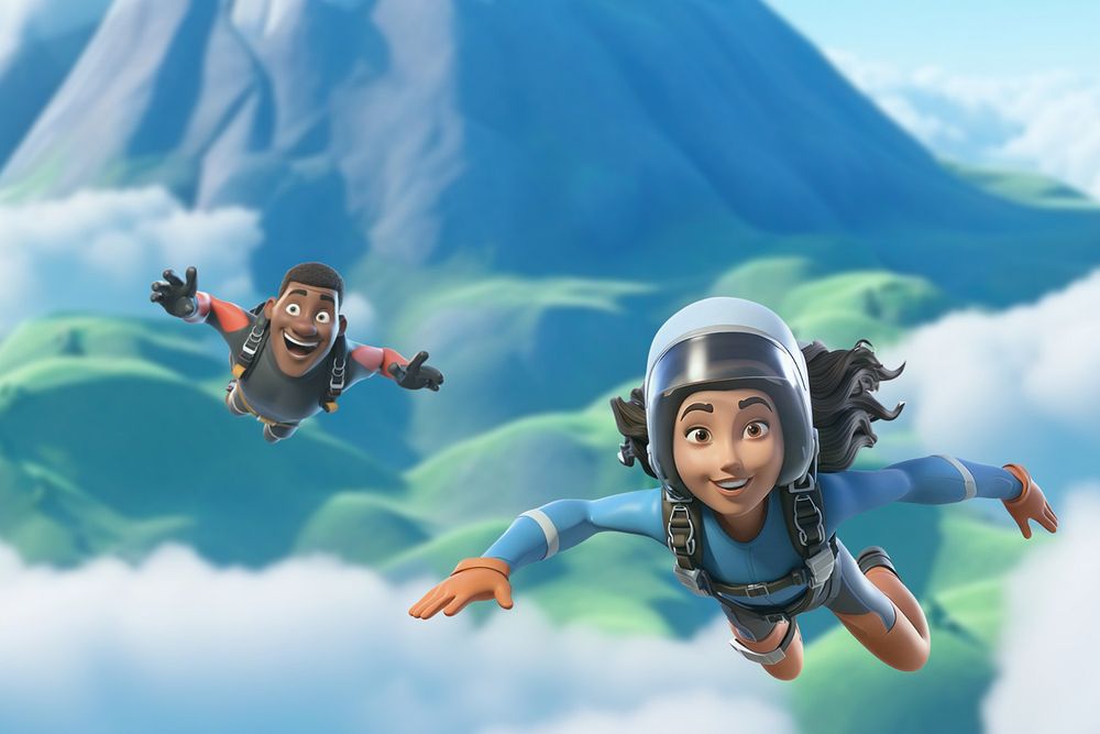 3D editable couple skydiving remix