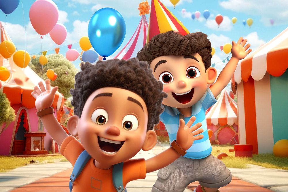 3D editable happy boys at carnival remix