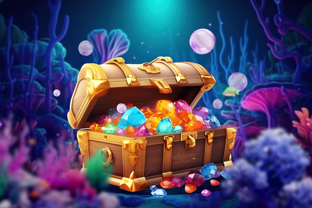 3D editable treasure chest under ocean remix