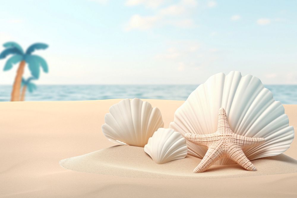 3D editable shells by the beach remix