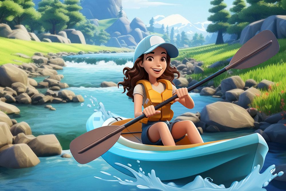 3D editable woman kayak adventure remix