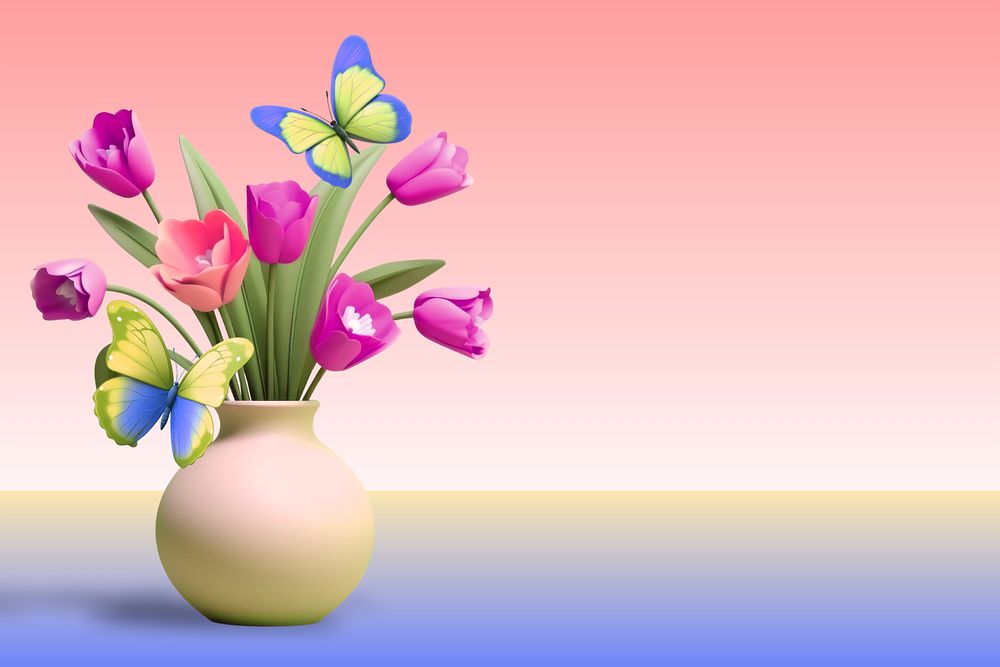 3D editable flower vase butterfly remix