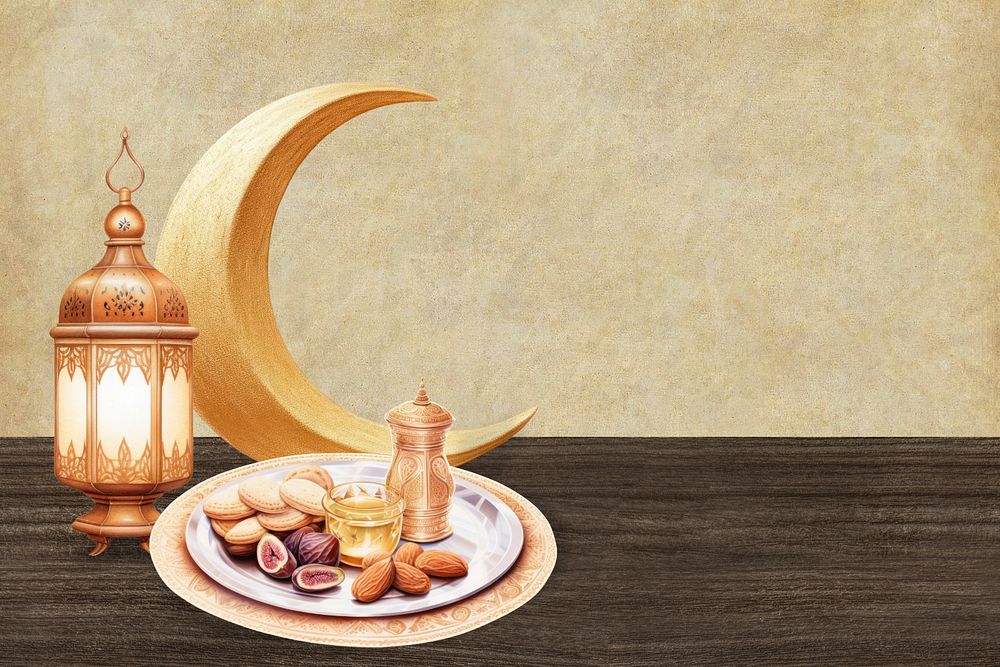 Editable Ramadan iftar food background, food digital art