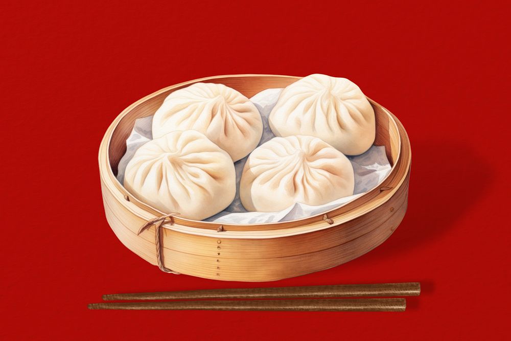 Editable Chinese xiaolongbao, food digital art