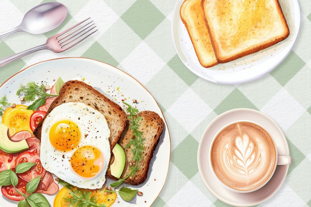 Editable breakfast toast, food digital art