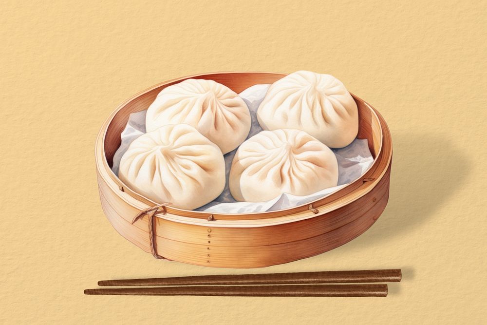 Editable Chinese xiaolongbao, food digital art