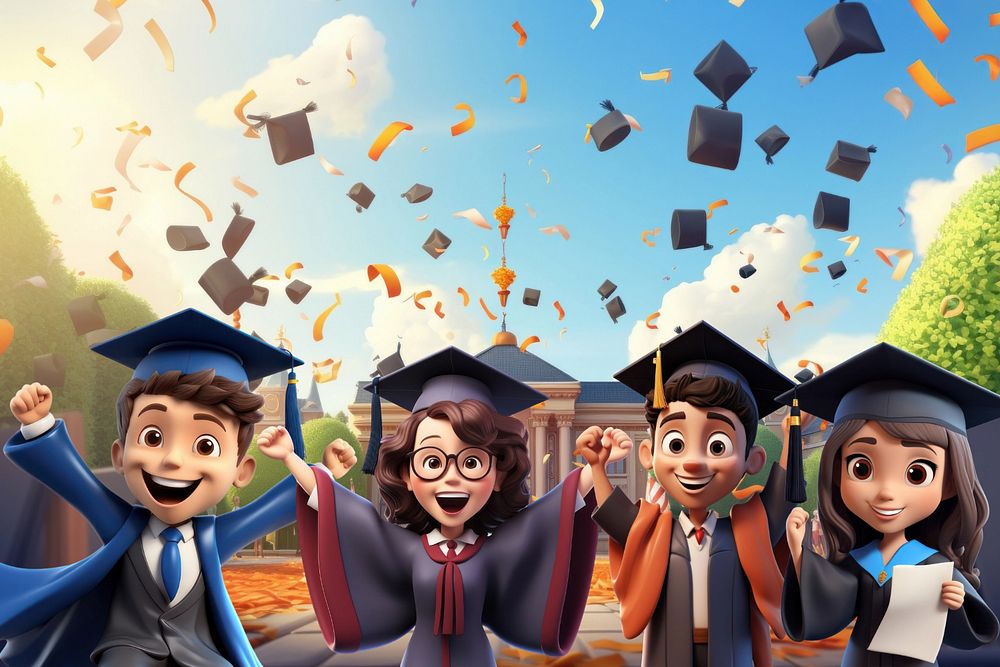 3D happy graduate students, education  editable remix