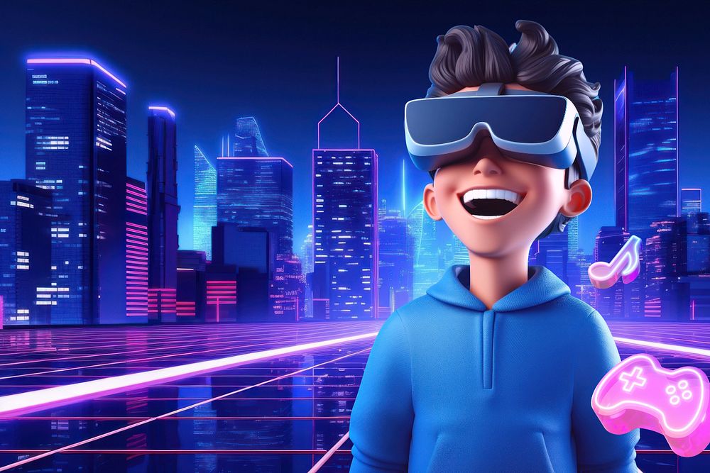 3D man wearing VR, entertainment  editable remix