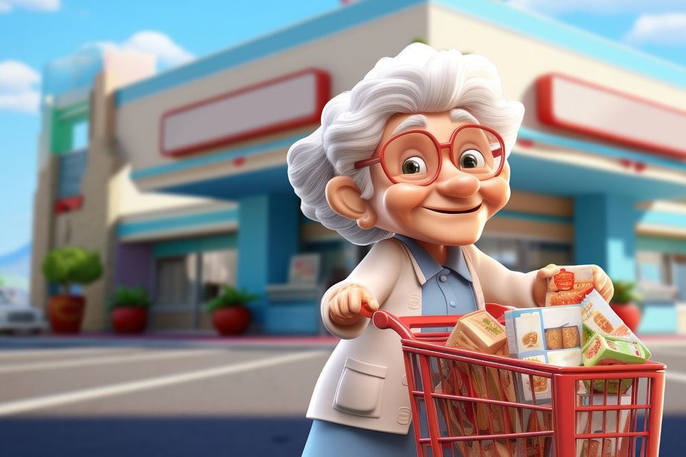 3D grandma at the supermarket  editable remix