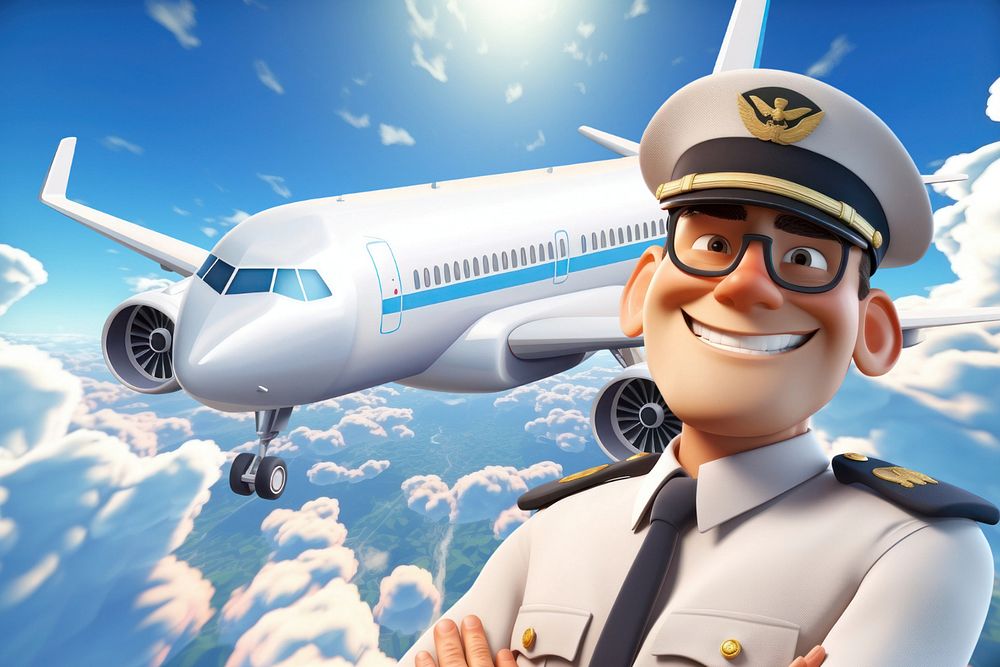 3D smiling pilot, jobs & profession  editable remix