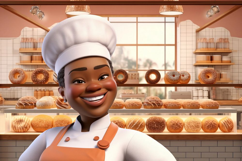 3D black female chef  editable remix