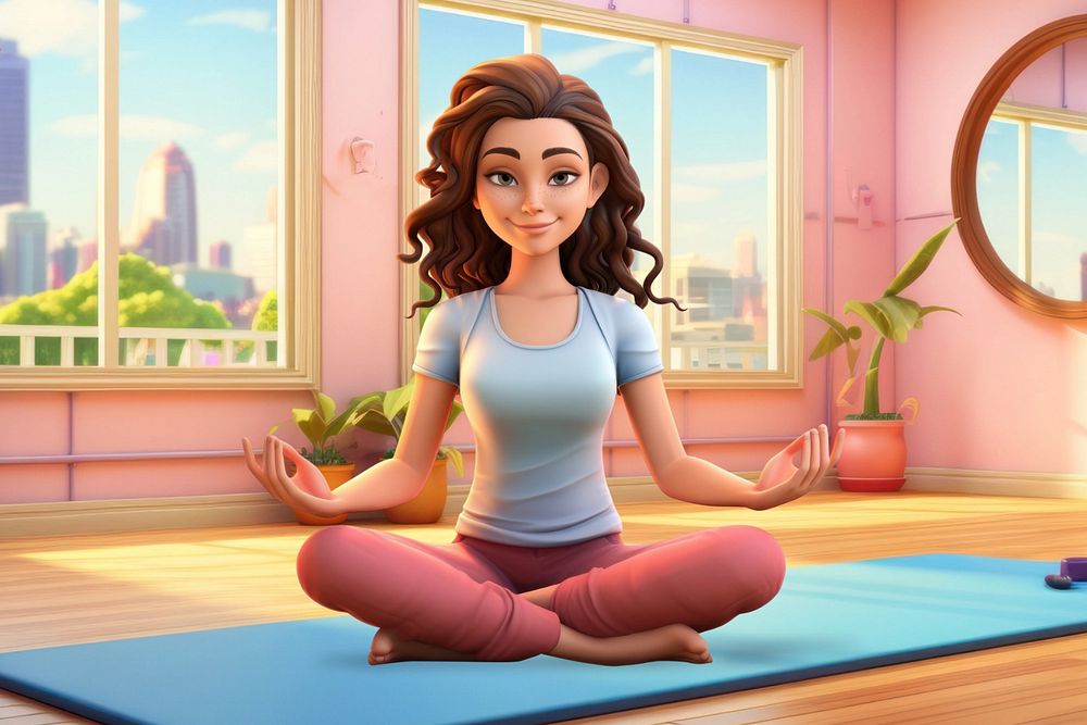 3D yoga woman meditating pose, wellness  editable remix