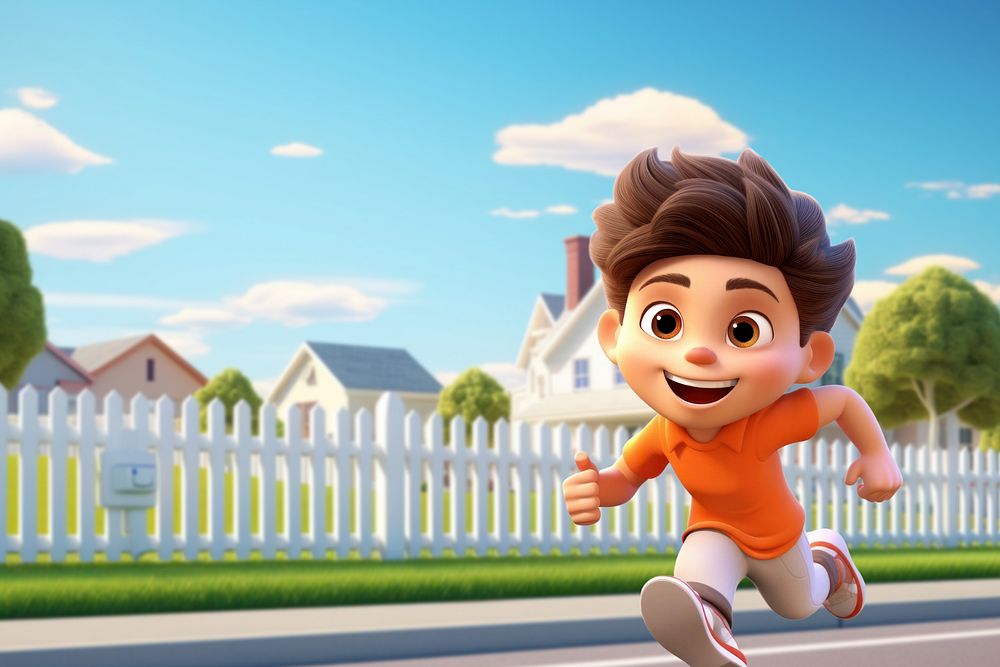 3D little boy running home  editable remix