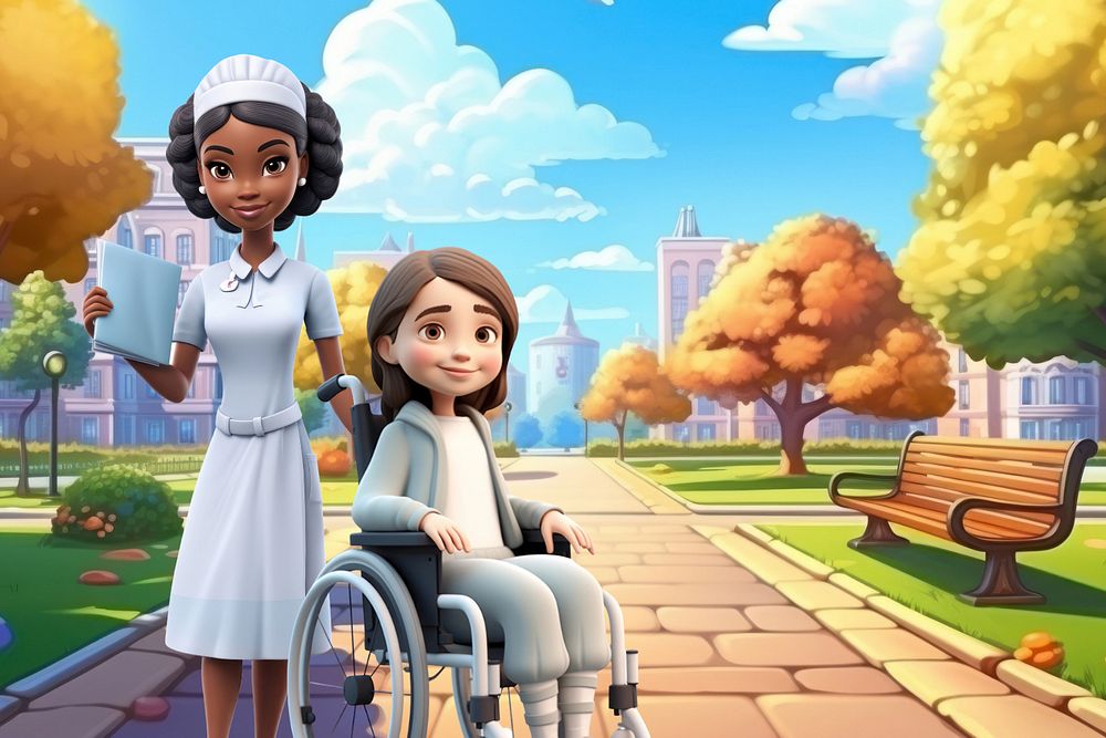 3D nurse & patient at a park  editable remix