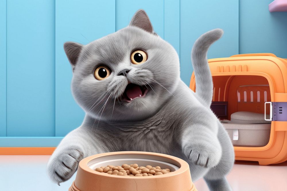 3D British Short hair cat with food  editable remix