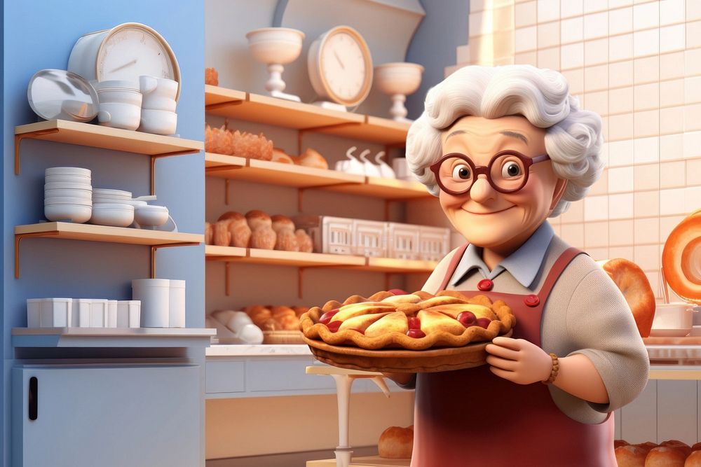 3D grandma holding homemade pie  editable remix