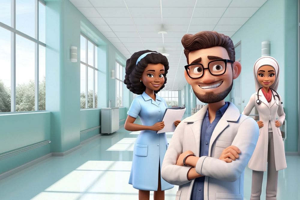 3D doctor & nurse, medical team  editable remix