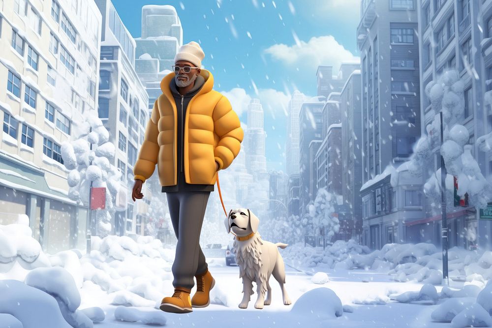 3D man with dog during winter  editable remix