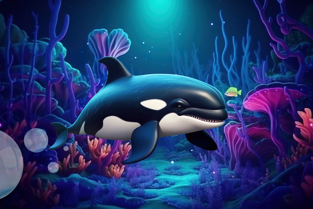 3D orca killer whale, sea animal  editable remix