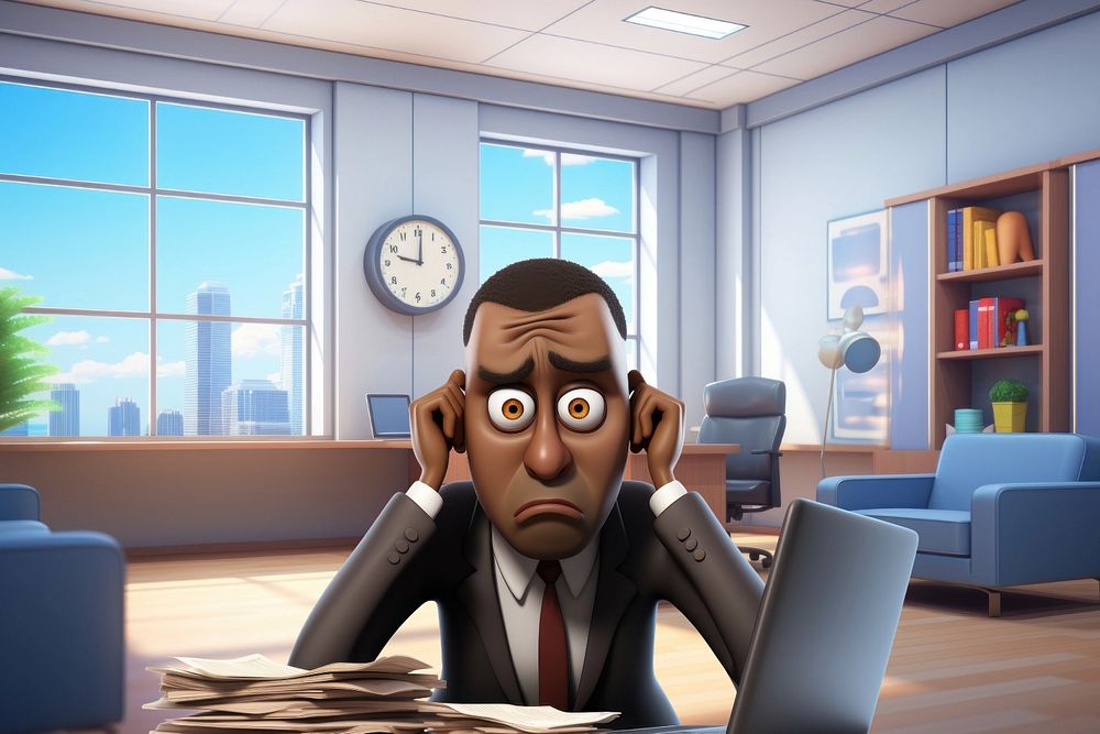 3D stressed businessman at work  editable remix