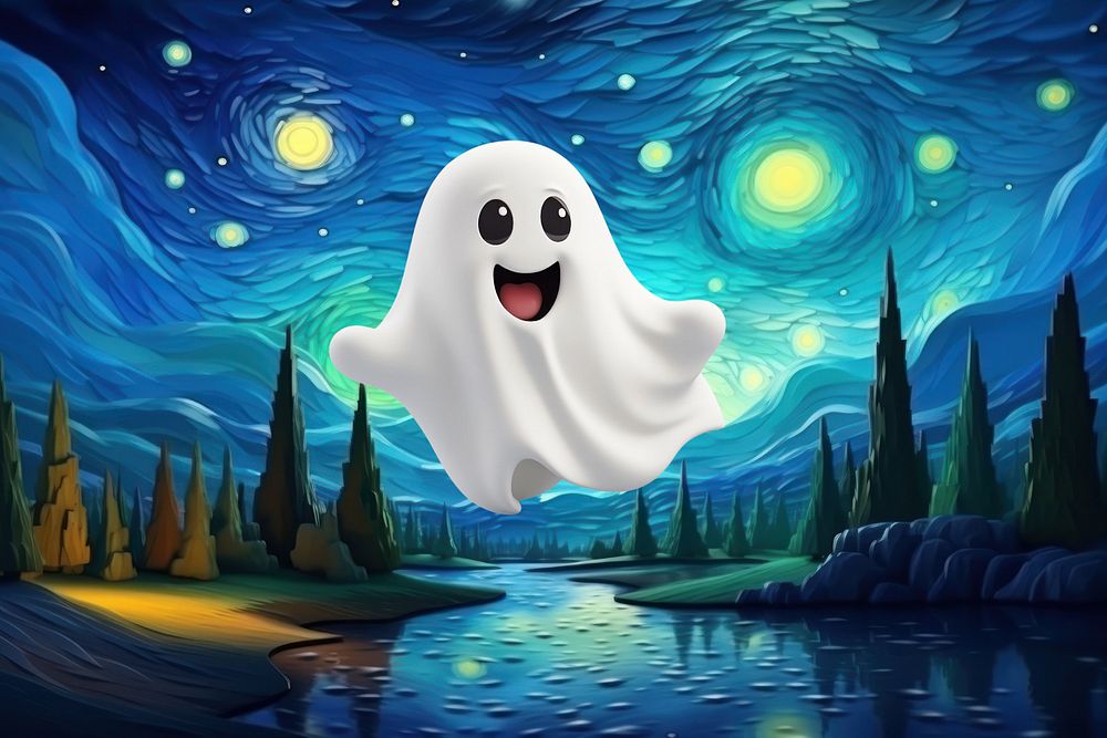 3D cute white ghost floating  editable remix