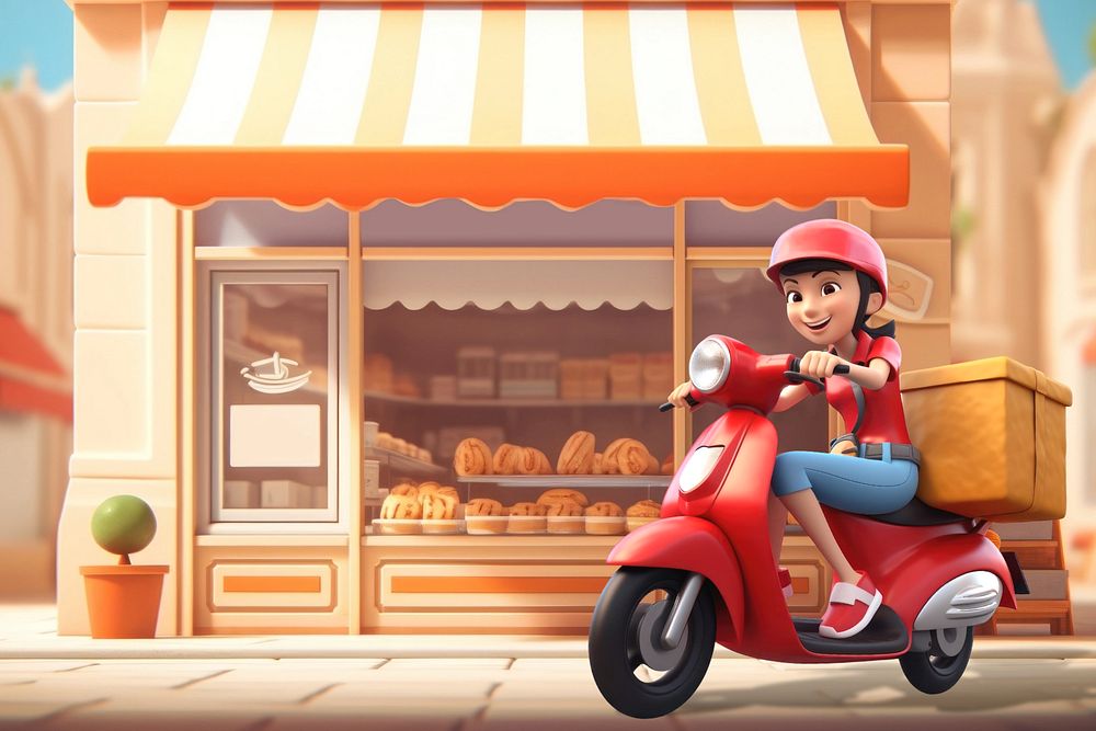 3D delivery girl on scooter  editable remix